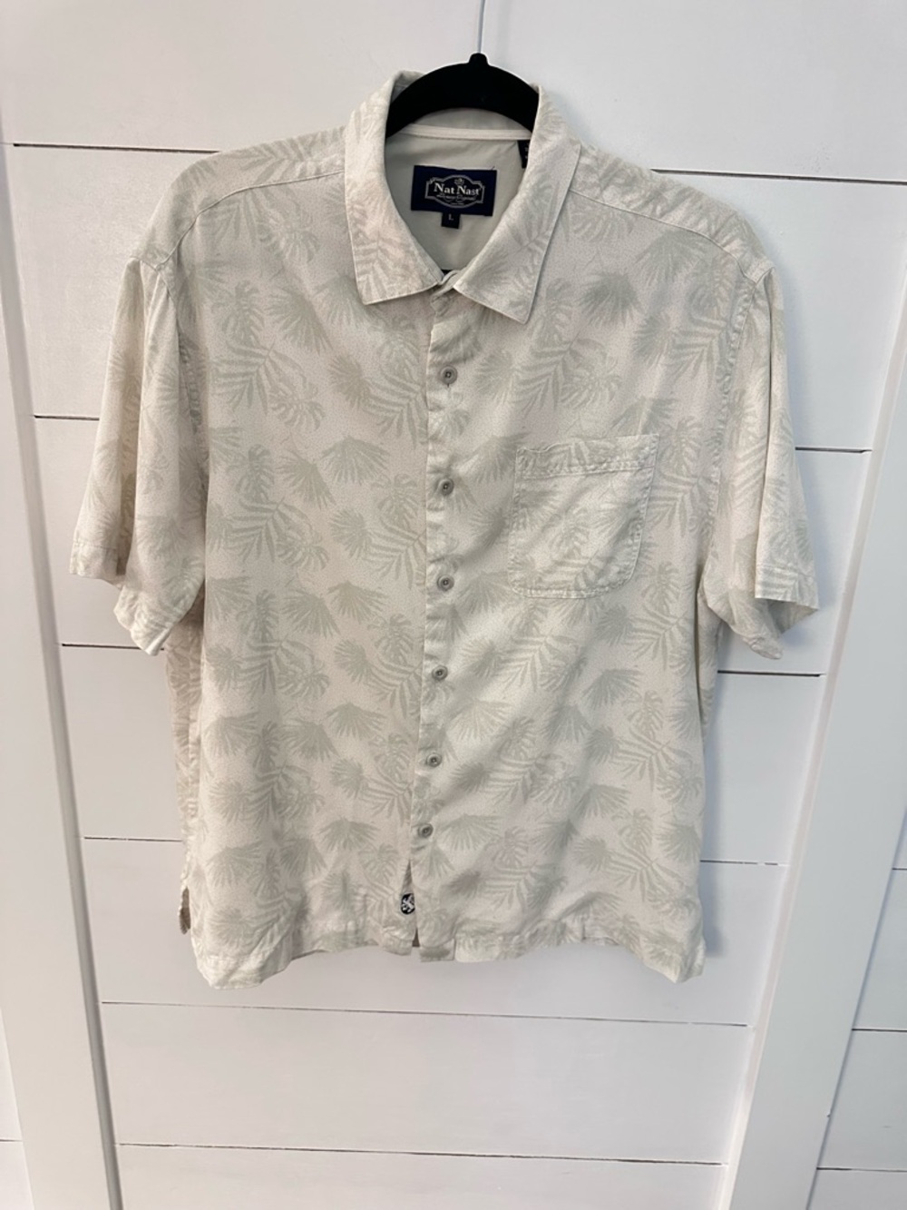 Nat Nast L Silk-cotton button down leaf short sleeve coastal casual dress op